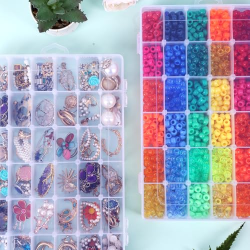 4 Pack 36 Grids Plastic Bead Organizer Box with Dividers, Clear Craft Tackle Box Parts Storage Containers with Compartments for Jewelry Fishing Tackle Art DIY with 5 Sheets Label Stickers - color: 4 Pack
