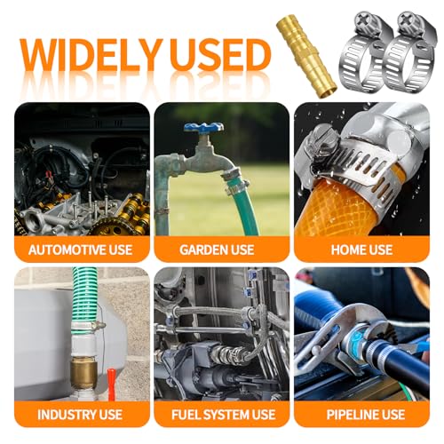 3/8" Hose Barb Fitting Kit, Brass Straight Connector for Fuel Line, Air, Water, Oil, Gas, Pressure Washer, Soaker & Hydraulic Hoses Repair - Includes Stainless Steel Clamps (3-way-T) - style: 3-way-T