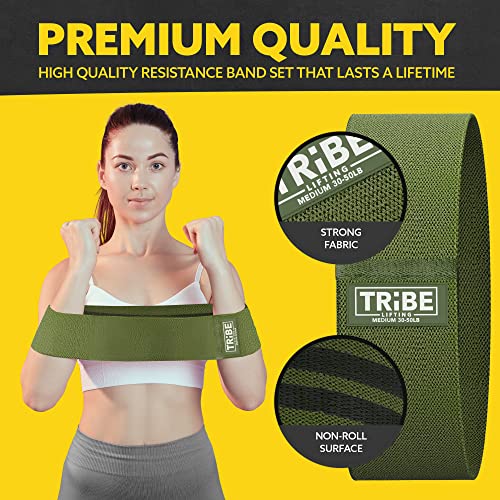 Fabric Resistance Bands for Working Out, 3-Pack for Legs and Glutes - color: Military Green