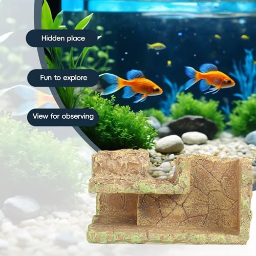 Fish Tank Corner Underground Hideout Cave Decor for Fish Shrimp Hiding Breeding, Aquarium Resin Decorations,Rock Style - style: Rock
