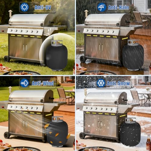 Propane Tank Cover 20lb,Outdoor Heavy Duty 600D Waterproof Oxford Fabric Propane Gas Tank Cover with Adjustable Drawstrings - color: Black