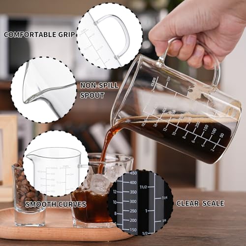 BCnmviku 500ML 2 CUP Glass Measuring Cup With Handle, High Borosilicate Glass Three Scales (OZ, Cup, ML/CC for Kitchen or Restaurant Easy To Read