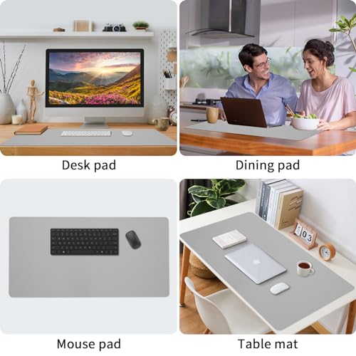 Bloss Large Desk Pad, Grey Desk Mat, Desk Pads on Top of Desks, Computer Mat Non-Slip, Desk Blotter Waterproof, Easy to Clean - Light Grey (31.5 x 15.7 Inches)