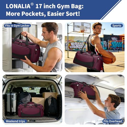 30L Gym Sport Duffle Bag, 17 inch, Maroon - color: Maroon