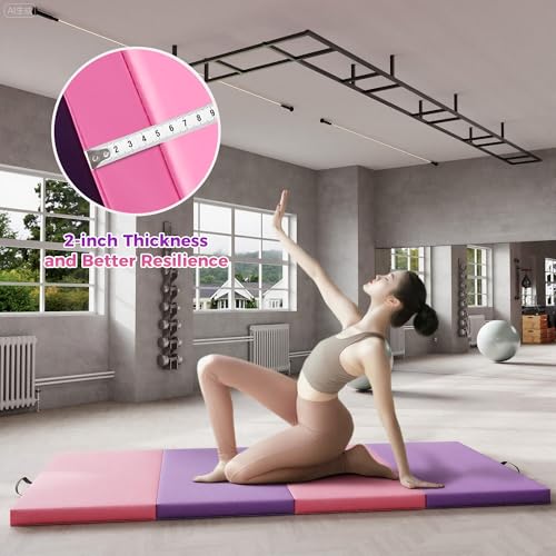 4-Fold Folding Gym Mat, 6x8 Feet 2-Inch Thick Extra Firm, High Density Tumbling Exercise Mat for Home Gym, Gymnastics, Martial Arts, Yoga & Pilates, Non-Slip Portable Floor Mat - color: Four-fold cushion