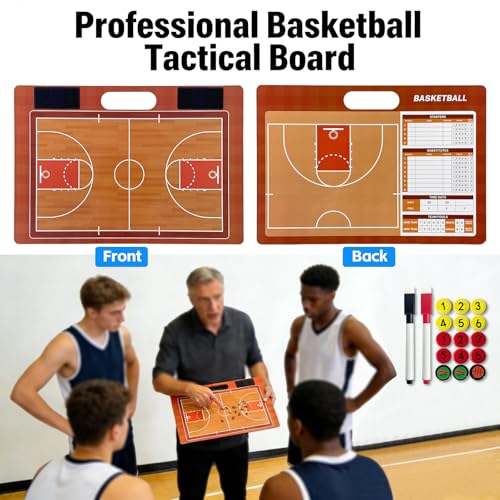 JIANNA Basketball Coach Tactics Board, Magnetic Dry Erase Clipboard with Full/Half Court Diagrams, Markers and Pens, 12 Piece Set - size: Basketball