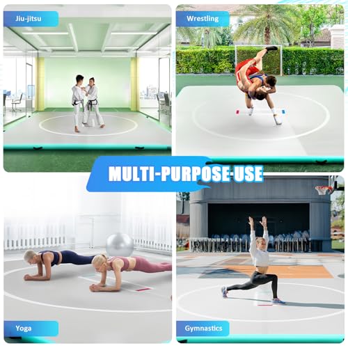 10x10ft Inflatable BJJ Mat, 4 Inch Thick Wrestling Mat for Home Training | 15 PSI Heavy Duty Foldable Grappling Mat with Electric Pump, Martial Arts Floor for MMA, Judo, Gymnastics for Men and Women