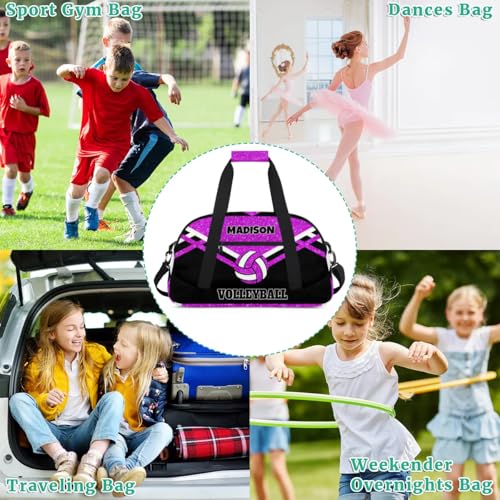 Custom Name Sports Volleyball Bags, Bright Purple Glitters Black | Duffel Travel Sports Gym Bag, Large Workout Bag - color: Bright Purple
