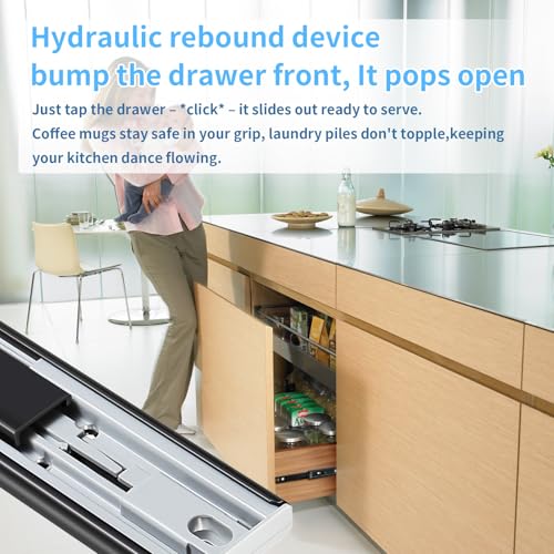 Push to Open Drawer Slides 1 Pair Full Extension 12 14 16 18 20 22 24 inch Side Mount Pull Out Kitchen Cabinet Rails Bracket Replacement Ball Bearing Tracks kit Guide Runner 100 LB Capacity - size: 14 Inch, style: Push open-1 pair