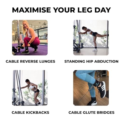Adjustable Gym Ankle Straps for Cable Machines Women & Men, Glute Kickbacks - color: Black and Cyan, size: Single