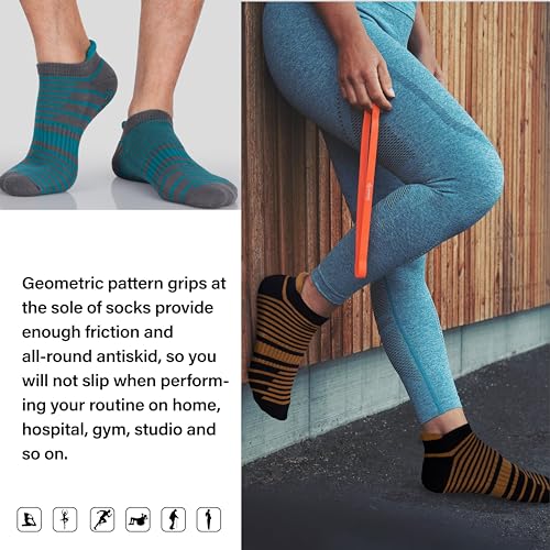Hylaea Unisex Non Slip Socks with Grip for Yoga, Hospital, Pilates, Barre | Ankle, Cushioned - color: 3 Pairs Stripe, size: Small-Medium