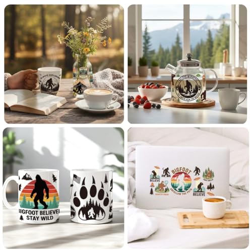 UV DTF Cup Wraps Transfer Stickers Bigfoot in Forest Pattern, 10 Sheets Waterproof Custom Vinyl Transfer Sticker 16oz Coffee Glass Cup Tumbler Bottle Mug Decals for Men Women - style: Bigfoot in Forest