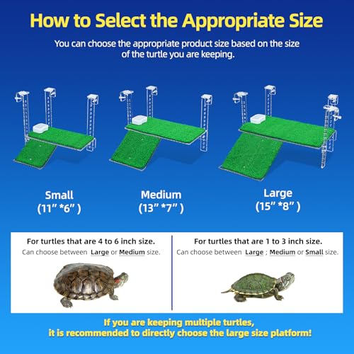 Turtle Basking Platform with Artificial Grass & Adjustable Ramp Non-Slip Large Dock for Aquatic Turtles Fits 0.31"-2.11" Thick Tanks Durable Acrylic Turtle Tank Accessories 11 Inch - size: 11 Inch