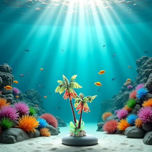 1Pcs Green Mini Coconut Palm Tree,Aquatic Water Weeds Artificial Aquarium Plants Fish Tank Water Plant Grass Ornament for Fish Tank Decor Plastic Plants (Coconut Tree)