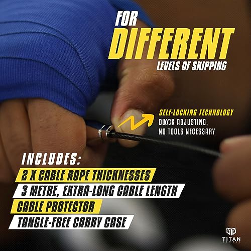 Titan Armour® Speed Rope - Professional Self-Locking & Adjustable, Adult Speed Jump Ropes for Fitness | 2 x Steel Ropes, Cable Protector & Travel Case | Jump Rope Crossfit, Boxing, Fitness MMA for Men & Women - color: Golden