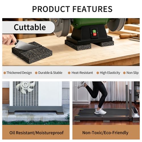 Thick Rubber-Cork Anti Vibration Pads, 4 x 4 x 1 Inches 6 Pcs Cuttable Sound Isolation Mats, Non Slip Dampening Blocks, Shock Absorbing Padding Feet for Air Compressor Washing Machine Treadmill - size: 4"x4"x1", 6pcs