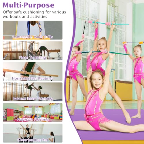 Giantex 4" Thick Folding Gymnastics Mat, 4' x 4' Bio-Folding Exercise Mat with Carry Handles & PU Leather Cover, Gym Home Tumbling Mat for Kids, Yoga, Fitness, Pilates & Martial Arts - color: Purple