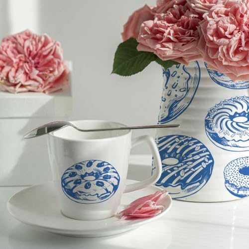 SUPERDANT 5 Sheets Blue Doughnuts Underglaze Transfer Paper Pottery Waterslide Decals Dessert Ceramic Underglaze Sheets for Cups Vases Plates Trimmable Decals - style: Doughnuts
