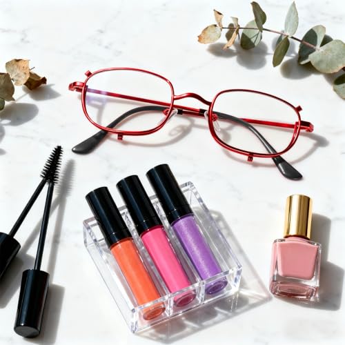 Makeup Reading Glasses for Women Metal Frame Flip Down Magnifying Cosmetic Readers Blue Light Blocking - color: Red