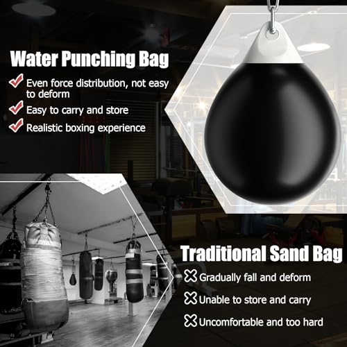 GYMAX Punching Bag, Water Aqua Bag w/Water Injector & Hanging Accessories, Folding Heavy Duty Boxing Bag for Home Gym, Boxing Training Equipment for Adults - style: 180LBS, Black