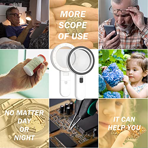AIXPI Magnifying Glass with Light, Double-Layer Glass Lens Handheld Large Magnifying Glass 12 LED Lighted Magnifier for Seniors Reading, Coins, Jewelry, Close Working