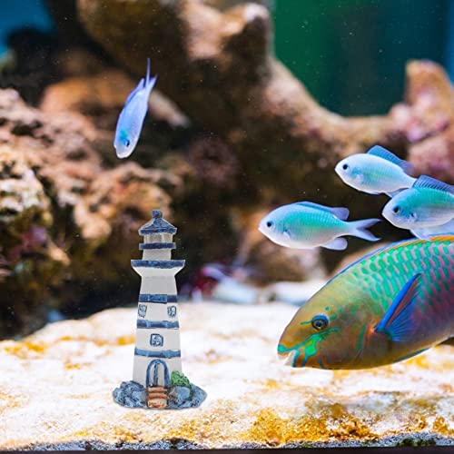 Beavorty Aquarium Lighthouse Miniature Mini Lighthouse Ornament Nautical Decoration Micro Landscape for Fish Tank Decor Ocean Sea Beach Party Blue