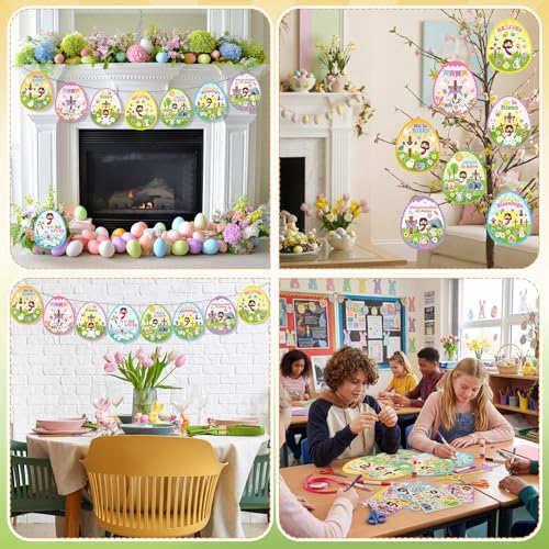 Frienda 48 Sets Easter Religious Crafts for Kids Make an Easter He is Risen Egg Sticker Scenes Resurrection Crafts Stickers for Christian Bible Sunday School Party Favors - style: Easter