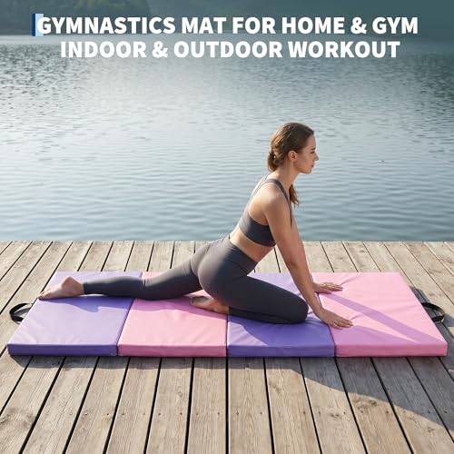 Garvee Gymnastics Mat, 6.2Ft 2-Inch Thick 4-Fold | Exercise Floor Mat for Home Gym, Portable Yoga Mat for Pilates, Aerobics, Martial Arts & Training - size: 6x3Ftx2"-Pink-Purple