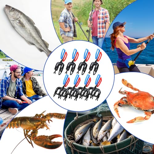 8 Pack Fish Grippers for Fishing Set, 4 x 2-Claw and 4 x 3-Claw Metal Fish Grabber Tools, Non-Slip Fishes Control Clamp for Freshwater Fishing, Crab, Dock, Boat and Tackle Box Use