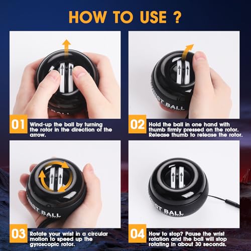 JIN BD Auto-Start Wrist Ball – GYRO Ball Trainer - color: Black Diamond (No Light)