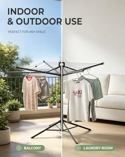 JS HANGER Rotary Clothes Drying Rack, 65 ft Outdoor Umbrella Drying Rack with Easy Push-Pull Handle, Foldable Laundry Drying Rack for Balcony, Patio & Backyard, Space-Saving Air Dryer - color: Black-4 Legs