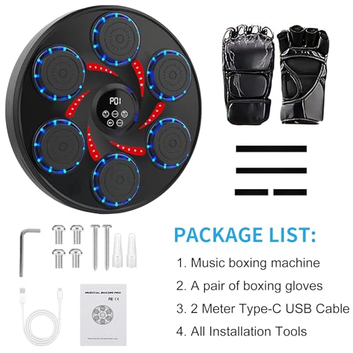 Music Boxing Machine for Adults Kids Large Size Interactive Punching Pad Trainer with Boxing Gloves Wall Mounted Electronic Musical Boxing Machine,9 Modes & 9 Speeds