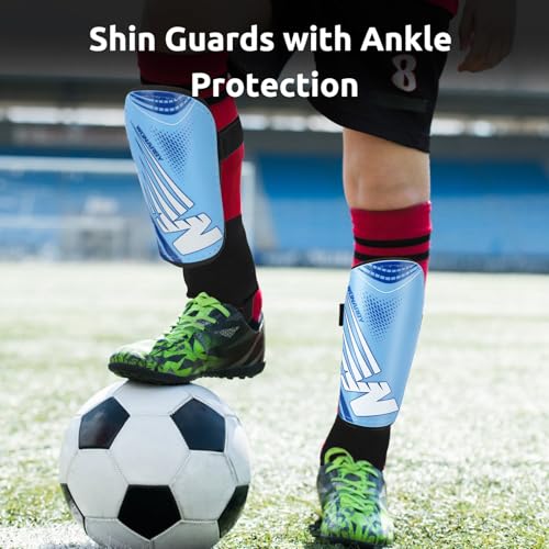 Shin Guards Soccer Youth Kids, Shin Guard Boys Girls Teenagers 2-18 Yrs Old | Soccer Shin Guards with Ankle Sleeves Protection - Football Shin Pads Equipment with Adjustable Strap - color: Blue, size: Small