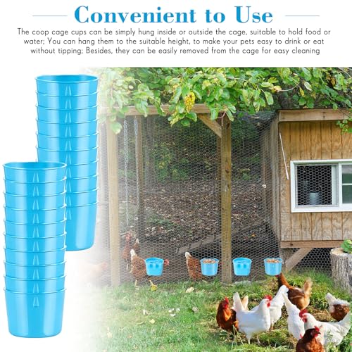 Sumind 60 Pcs Cage Cups Chicken Feeder Birds Hanging Feeders Seed Bowl 8 oz Plastic Water Bowl Hanging Chicken Gamefowl Waterer Feeding Watering Dish Coop Cups for Parrot Parakeet Poultry (Light Blue)