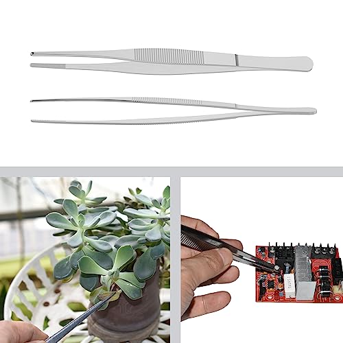 2 PCS 8 Inch Stainless Steel Tweezers, with Straight Round Blunt Serrated Tip, 0.07 Inch Thickness Stainless Steel, Multipurpose Daily Garden Home Lab Craft Repairing Tool