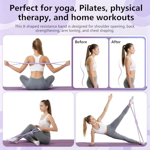 Figure 8 Resistance Band, Figure 8 Resistance Bands for Women Men,Resistance Band Figure for Working Out, Non-Slip Handles, Home Gym, Yoga & Physical Therapy - color: 15lb Purple + 25lb Blue