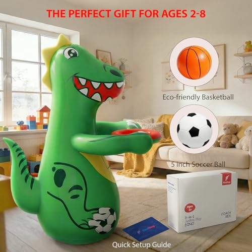 Toddler Punching Bag, 47" Inflatable Dinosaur Bop Bag
