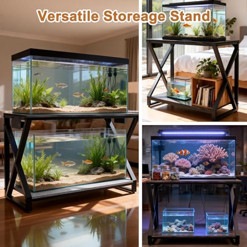 fishkeeper Heavy Duty Metal 50 Gallon Aquarium Stand with Charging Station, 2-Tier Storage Shelves with USB Ports and Outlets, 720LBS High Load Capacity Fish Tank Stand for Reptile/Turtle/Breeder Tank Stand