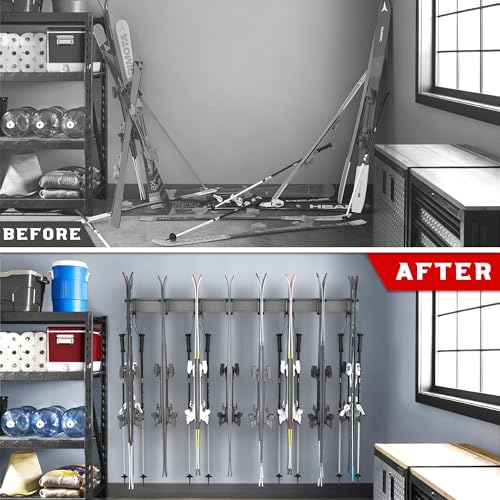 Ultrawall Ski Rack, Wall Mounted Ski Storage Rack, Garage Skis Holder - style: 8 Ski Hooks