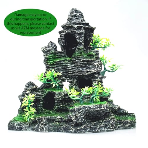 Large Aquarium Decor - Fish Tank Decorations with Mountain View Stone Ornament, Ideal for Betta, Snails, Turtle, Hiding, Climbing, Exploring, Landscaping, Aquascaping