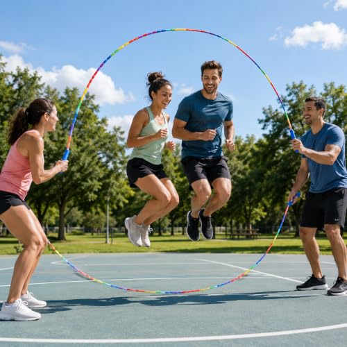Fezog 16.5FT Weighted Double Dutch Jump Ropes for Adults 2-PACK - color: Rainbow-2Pcs