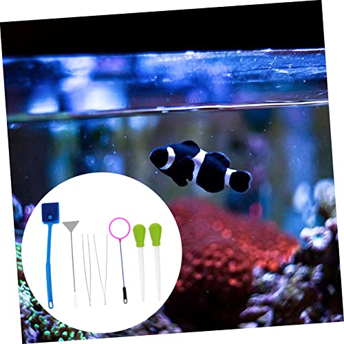 7pcs Aquarium Cleaning Tool with Stainless Steel Tongs Fishing Net and Brush for Easy Maintenance of Fish Tanks and Aquascaping