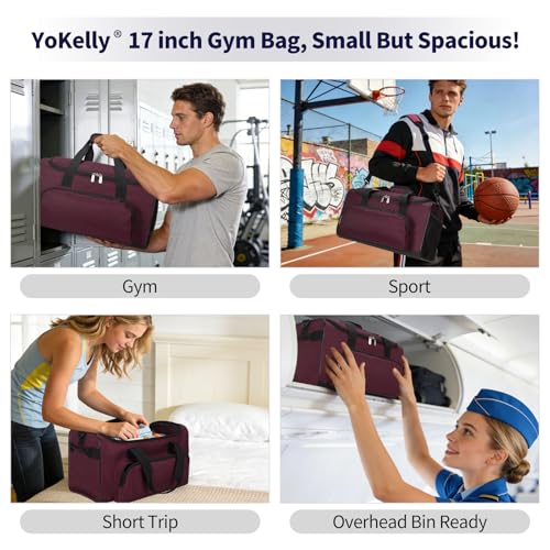 25L Small Gym Sport Duffel Bag, 17 inch, Maroon - color: Maroon