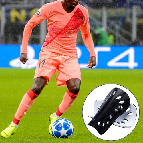 ANCIRS 2 Pair Soccer Shin Guards for Youth, Breathable Shin Guard Sleeves for Football Games, Protective EVA Cushion for Youth Men & Women - color: Black & White