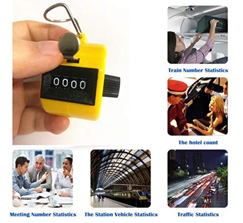 4 Digit Hand Tally Counter, Mechanical Lap Tracker Manual Clicker with Metal Finger Ring Hoop Holder - color: Yellow