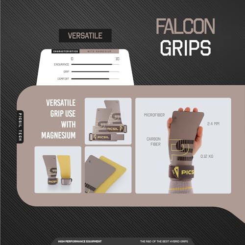 PICSIL Falcon Grips Pack, Carbon Fiber Grips, Use with Chalk | Includes professional grips, wrist wraps, and a carry bag. Ideal for functional fitness, gymnastics, and strength training. - color: Taupe, size: G(S-M)