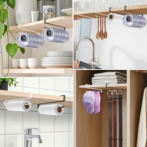2 Pack Tumbler Lid Organizer, Cup Lid Holder for 24 Lids Under Cabinet, Space Saving Hook for Kitchen Storage and Coffee Cups, No Drilling, Carbon Steel,(Black)