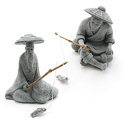 Aquarium Mini Fisherman Statue Asian Zen Decoration Mini Fisherman Chinese Figurine Old Man Figurine Accessories Figurines Chinese Mudman for Fish Tank Pot Garden Home