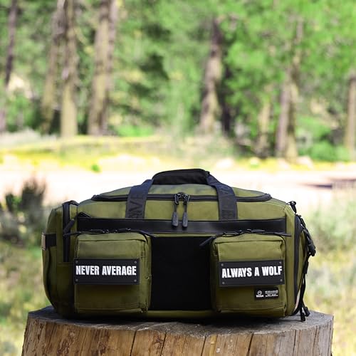 WOLFpak 30L Perfect Duffle Bag - Sports Tactical Gym Bag (Athletic Green) | Laptop Pouch, MOLLE Compatible, Padded Straps, 1000D Waterproof Fabric, Dual Cup Holders, Military Grade - color: Athletic Green (Black MOLLE)
