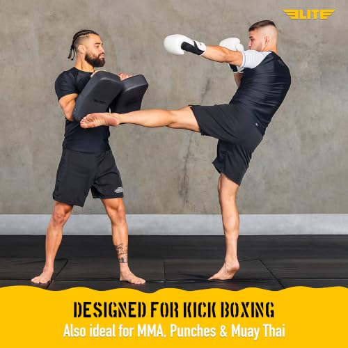 Elite Sports Pre-Curved Muay Thai Kickboxing Training Pad for Kickboxing,MMA,Taekwondo,Karate. Ideal for Punches,Knees, and Kicks in Martial Arts Training (ONE PAD ONLY) - color: Solid Black